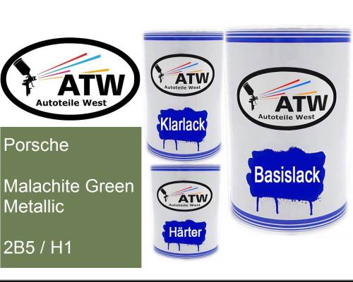 Porsche, Malachite Green Metallic, 2B5 / H1: 500ml Lackdose + 500ml Klarlack + 250ml Härter - Set, von ATW Autoteile West.